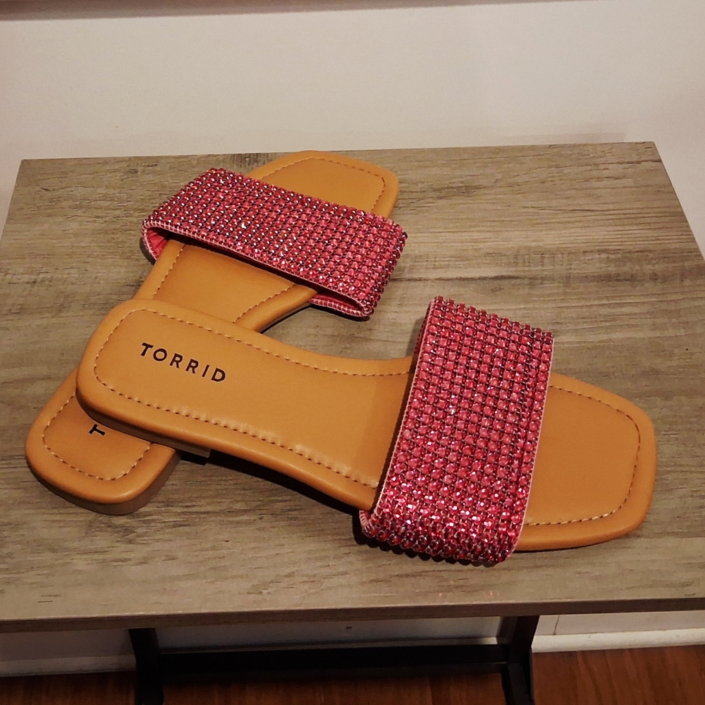 Torrid Pink Rhinestone Sandals Size 8.5 Wide